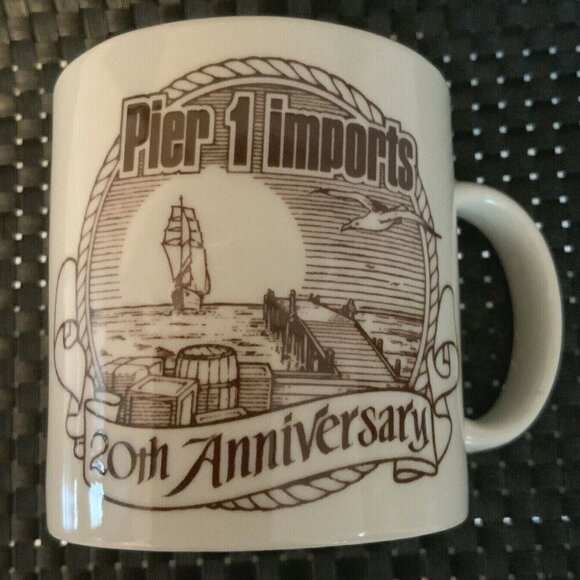 Pier 1 Imports 20th Anniversary Ceramic Coffee Mug Cup With Nautical Print - Picture 7 of 7